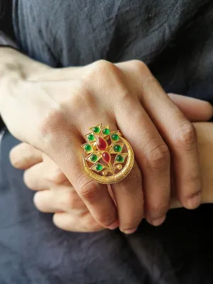 Gold-Plated Finger Ring with Moon Shape and Stones, Tree Design | Sarichka
