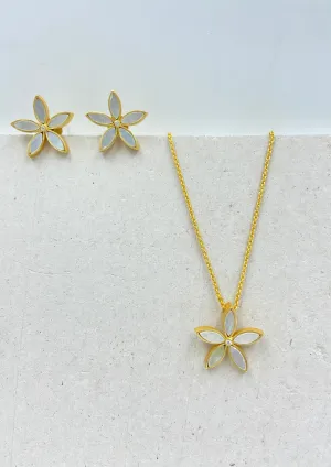 Gold Plated Flower Pendant And Earrings Set