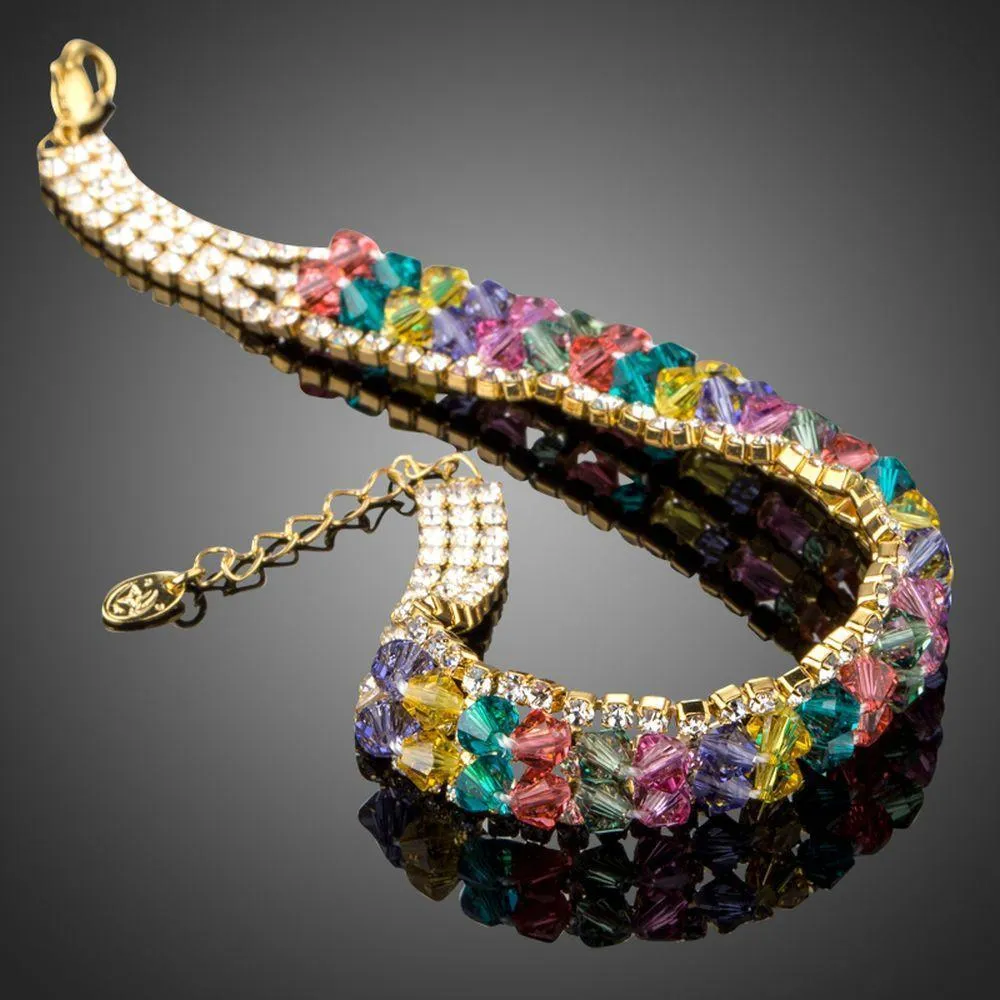 Gold Plated Multicolor Crystal Beads Charm Bracelet