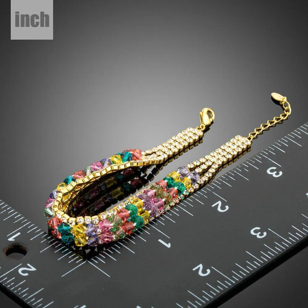 Gold Plated Multicolor Crystal Beads Charm Bracelet