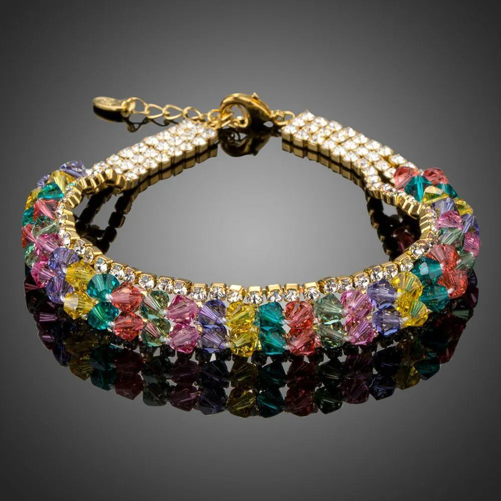 Gold Plated Multicolor Crystal Beads Charm Bracelet