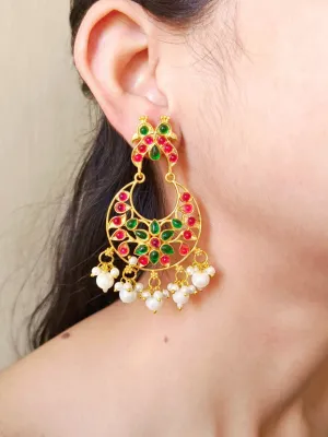 Gold Plated Premium Quality Stones & Pearl Earrings for Traditional Wear | Sarichka