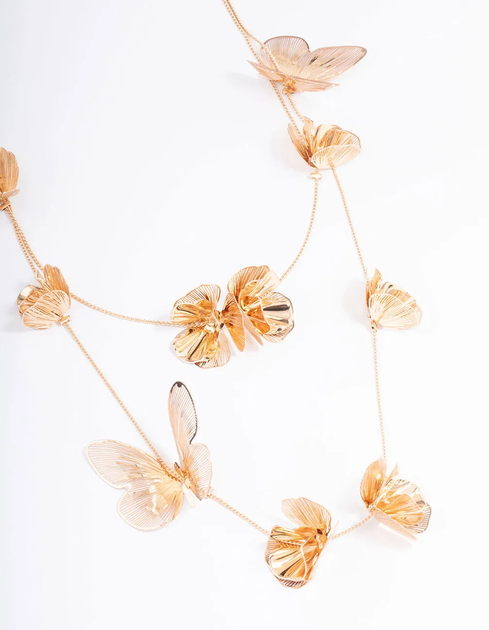 Gold Stone Flower Butterfly Layered Necklace