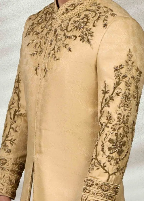 Golden Wedding Sherwani With Embroidery