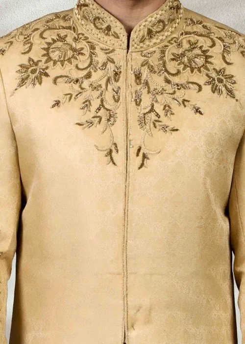 Golden Wedding Sherwani With Embroidery
