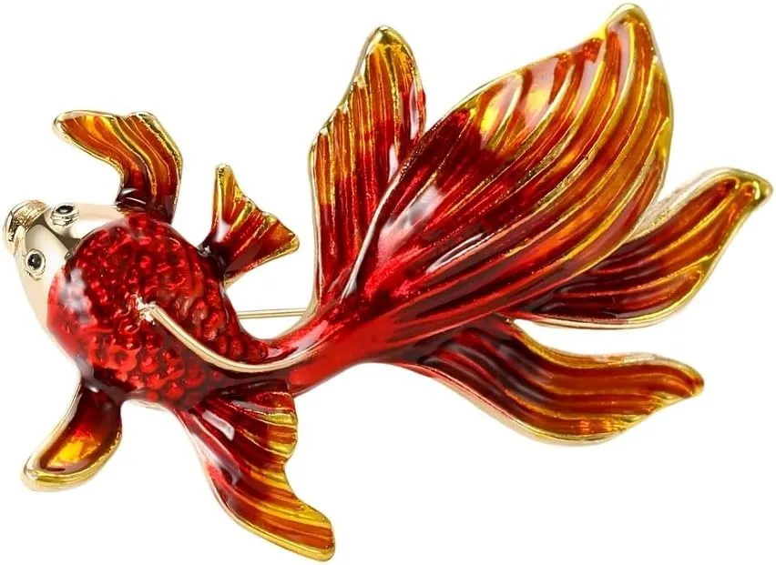 Goldfish Brooch Pins for Women, Lucky Koi Carp Fish Brooch Pin, Cute Goldfish Animal Brooch Lapel Pin, Bohemian Goldfish Brooches Pins for Women Hat Bag Suit Dress Accessories