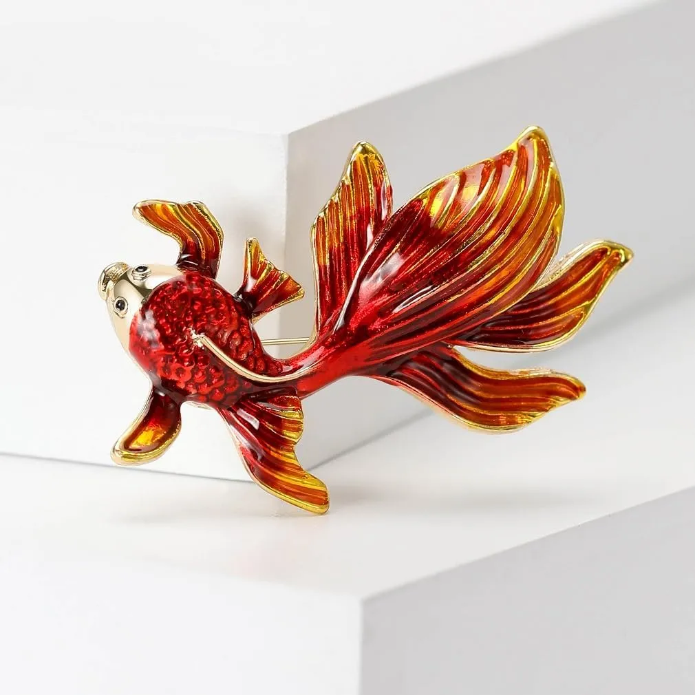 Goldfish Brooch Pins for Women, Lucky Koi Carp Fish Brooch Pin, Cute Goldfish Animal Brooch Lapel Pin, Bohemian Goldfish Brooches Pins for Women Hat Bag Suit Dress Accessories