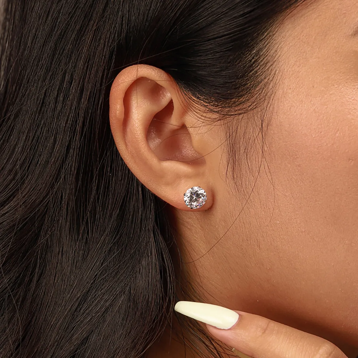 [Goodv]Stylish Shiny Round Center Stone Stud Earrings