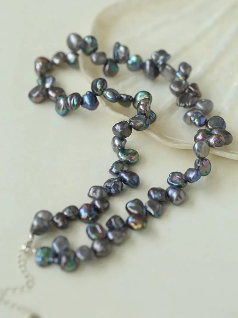 Gray Purple Fantasy Petals Freshwater Pearls Necklace