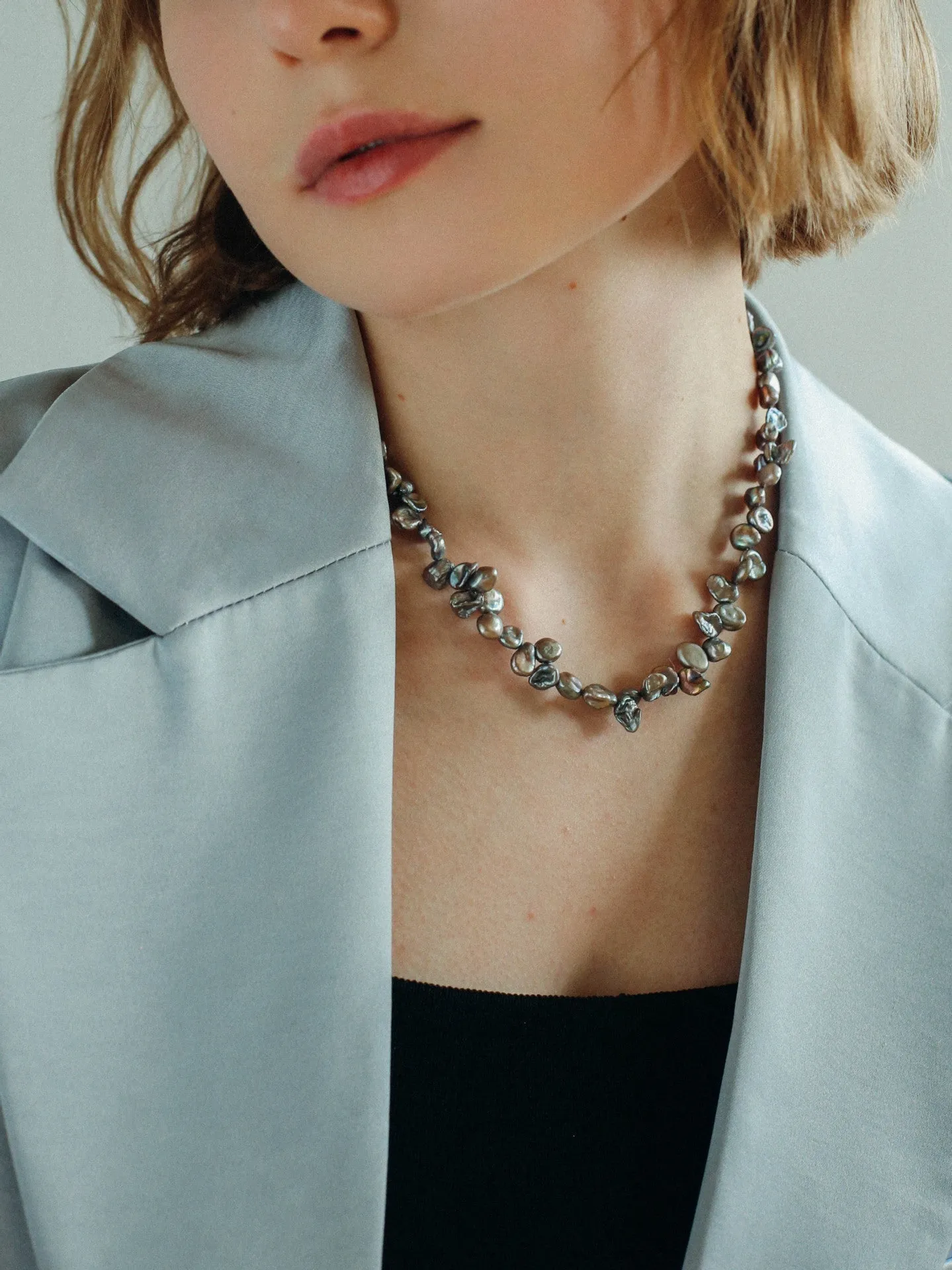 Gray Purple Fantasy Petals Freshwater Pearls Necklace