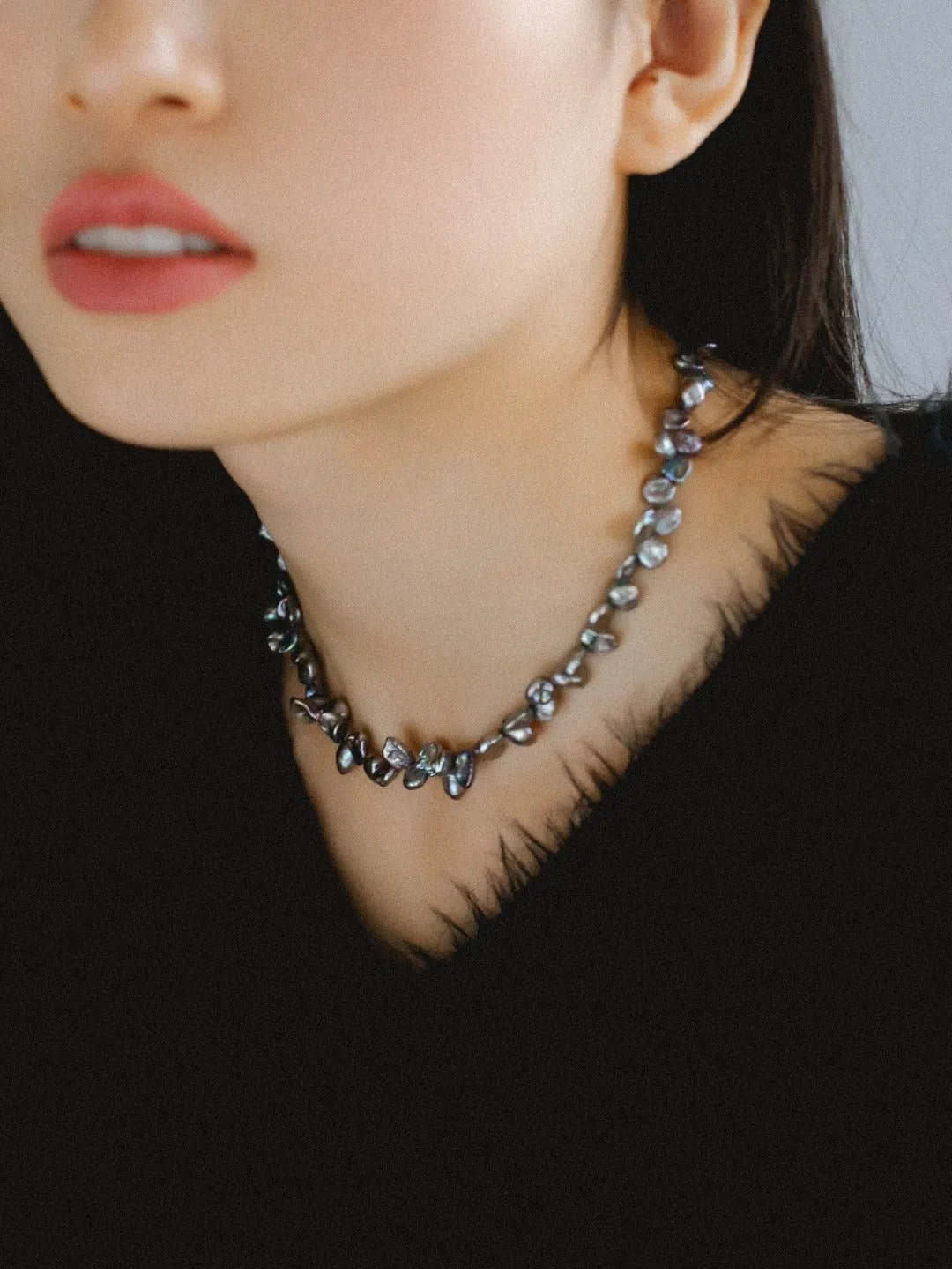 Gray Purple Fantasy Petals Freshwater Pearls Necklace