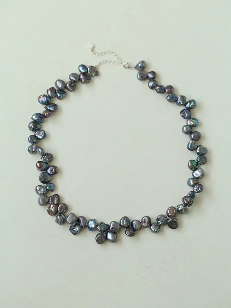 Gray Purple Fantasy Petals Freshwater Pearls Necklace