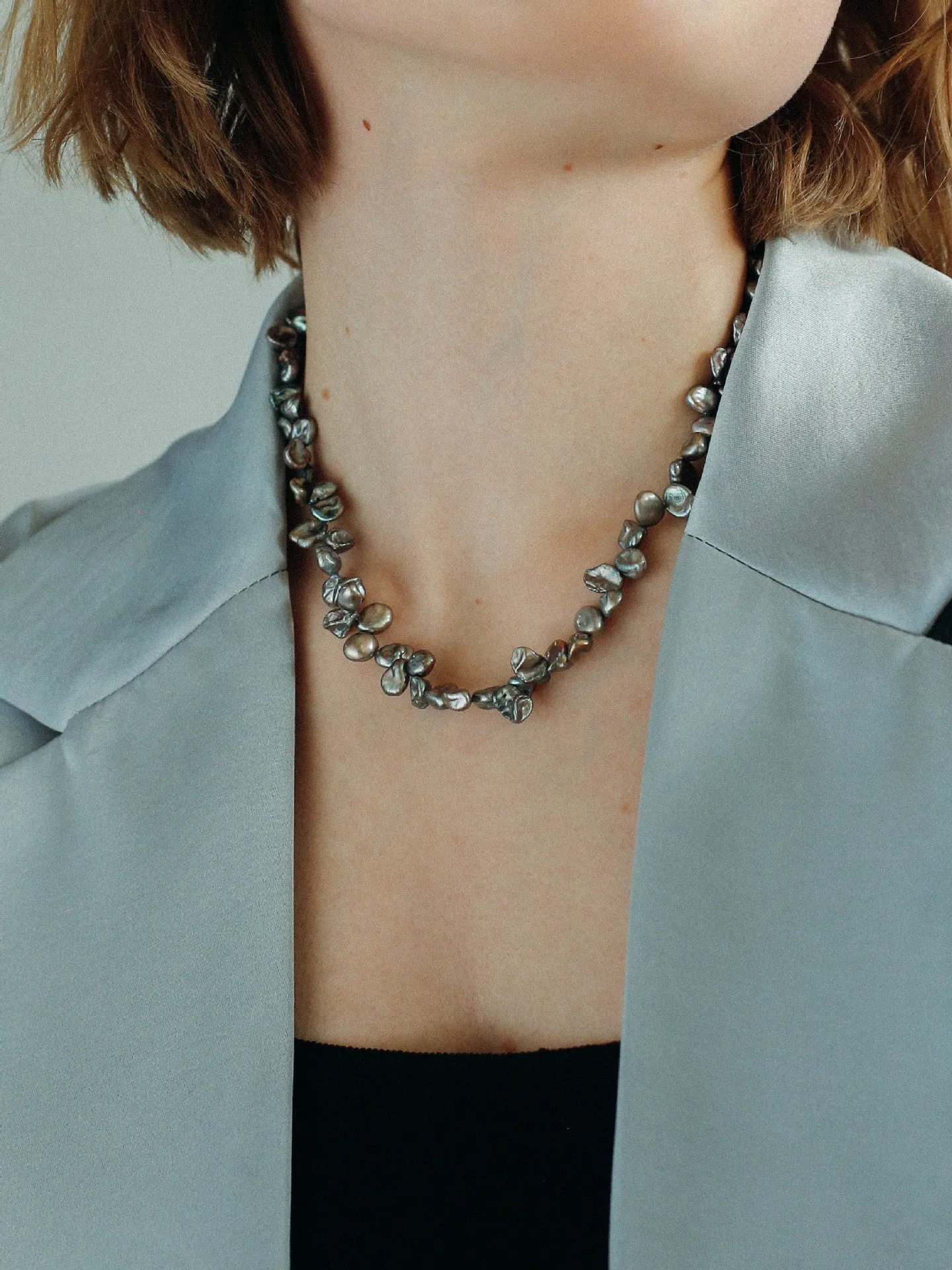 Gray Purple Fantasy Petals Freshwater Pearls Necklace