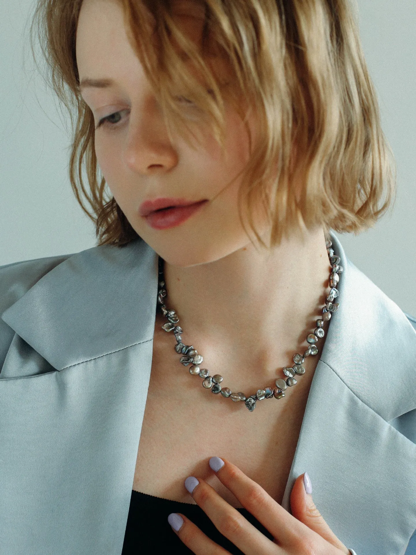 Gray Purple Fantasy Petals Freshwater Pearls Necklace