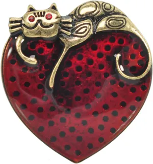 Gyn&Joy Red Enamel Heart Cute Animal Cat Pin Brooch