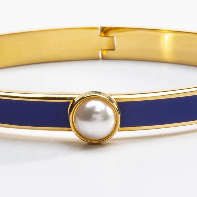Halcyon Days "Skinny Cabochon Pearl Deep Cobalt & Gold" Bangle