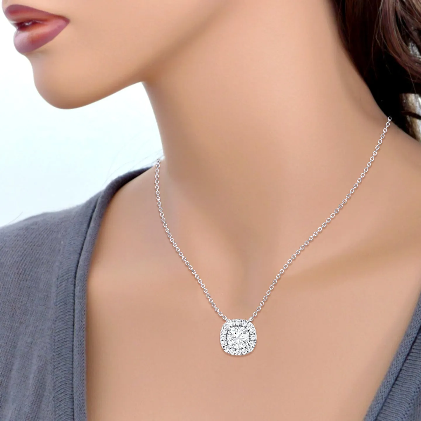 Halo Cushion Lab Grown Diamond Pendant