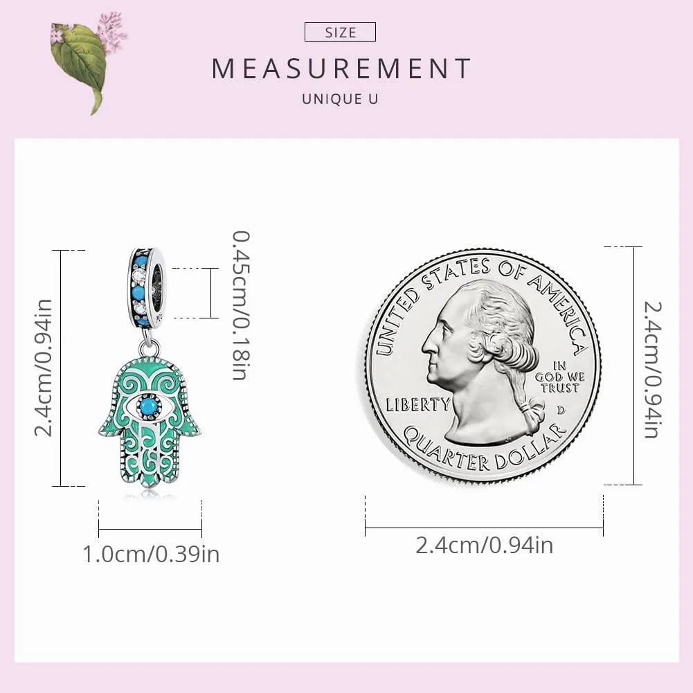 Hand of Fatima Pendant Charms for Pandora Bracelet,925 Sterling Silver Blue Turquoise Charm Bead with Jewelry Gift Box