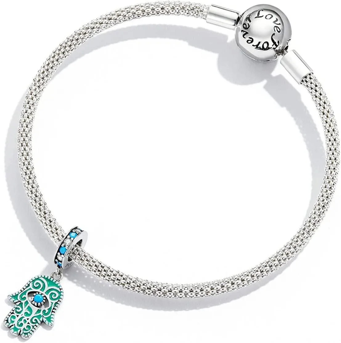 Hand of Fatima Pendant Charms for Pandora Bracelet,925 Sterling Silver Blue Turquoise Charm Bead with Jewelry Gift Box
