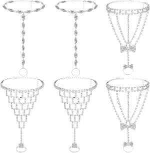 Hicarer 6 Pieces Foot Jewelry Barefoot Sandals for Women Rhinestone Anklets Bohemian Foot Chain for Beach Wedding Valentine's Day