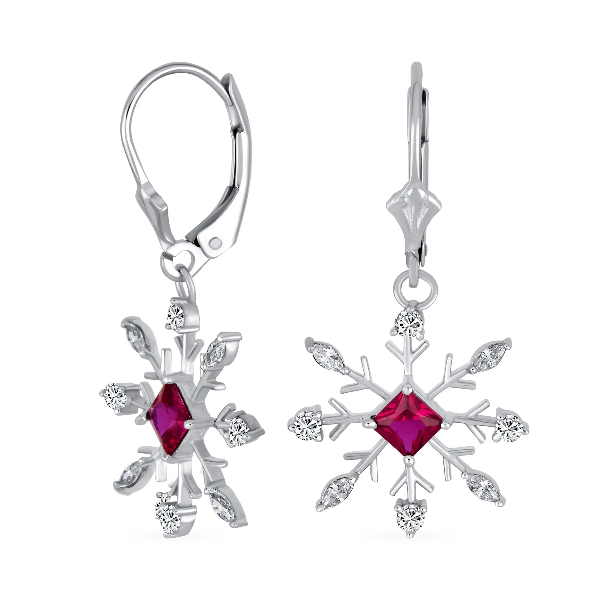 Holiday Party Jewelry Set Pink Rose CZ Snowflake Necklace & Earrings Silver