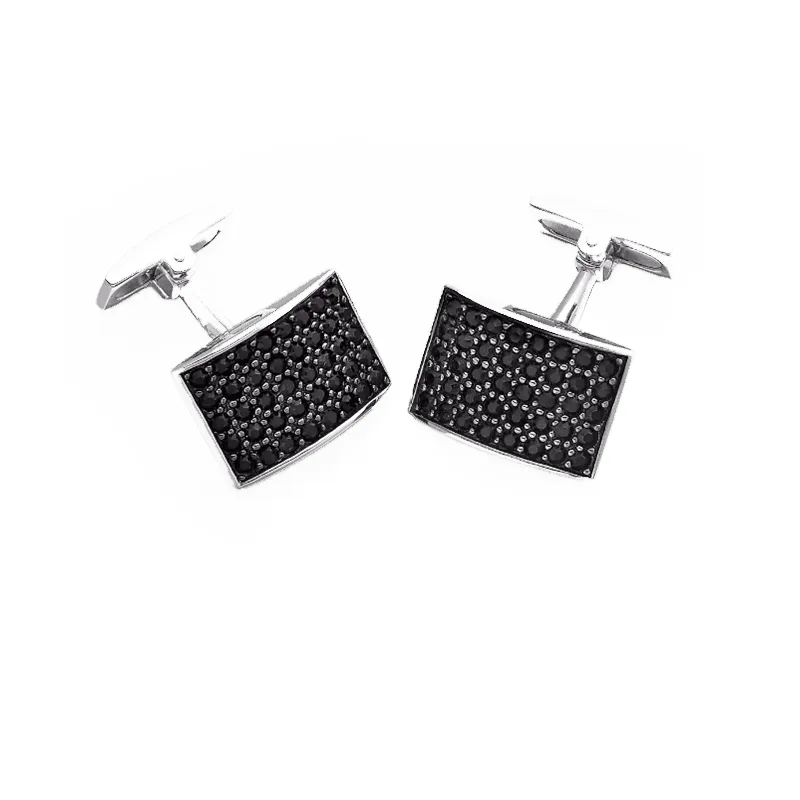 Hoxton London Men's Sterling Silver Black CZ Curve Rectangle Cufflinks