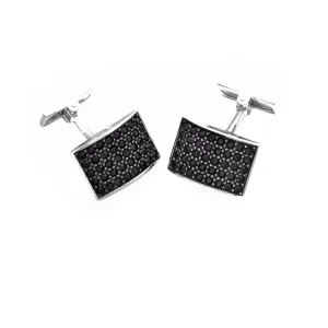 Hoxton London Men's Sterling Silver Black CZ Curve Rectangle Cufflinks