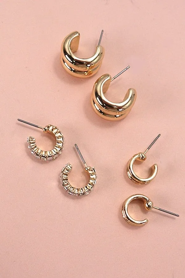 Huggie Hoop Trio In Gold