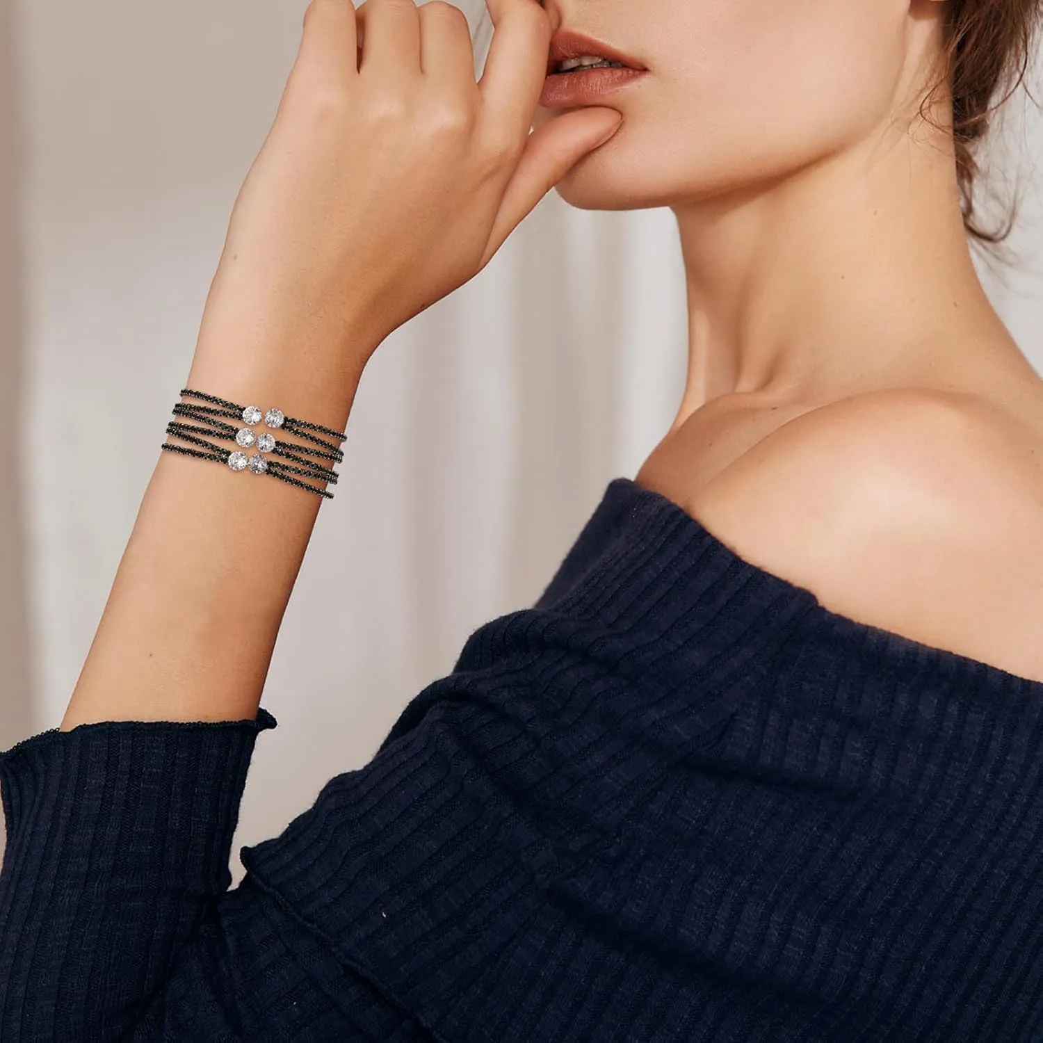 HZMAN Crystal Rhinestone Cuff Bracelet for Women Dainty MultiLayer Bracelet Layered Bracelets Jewelry for Prom Party Wedding