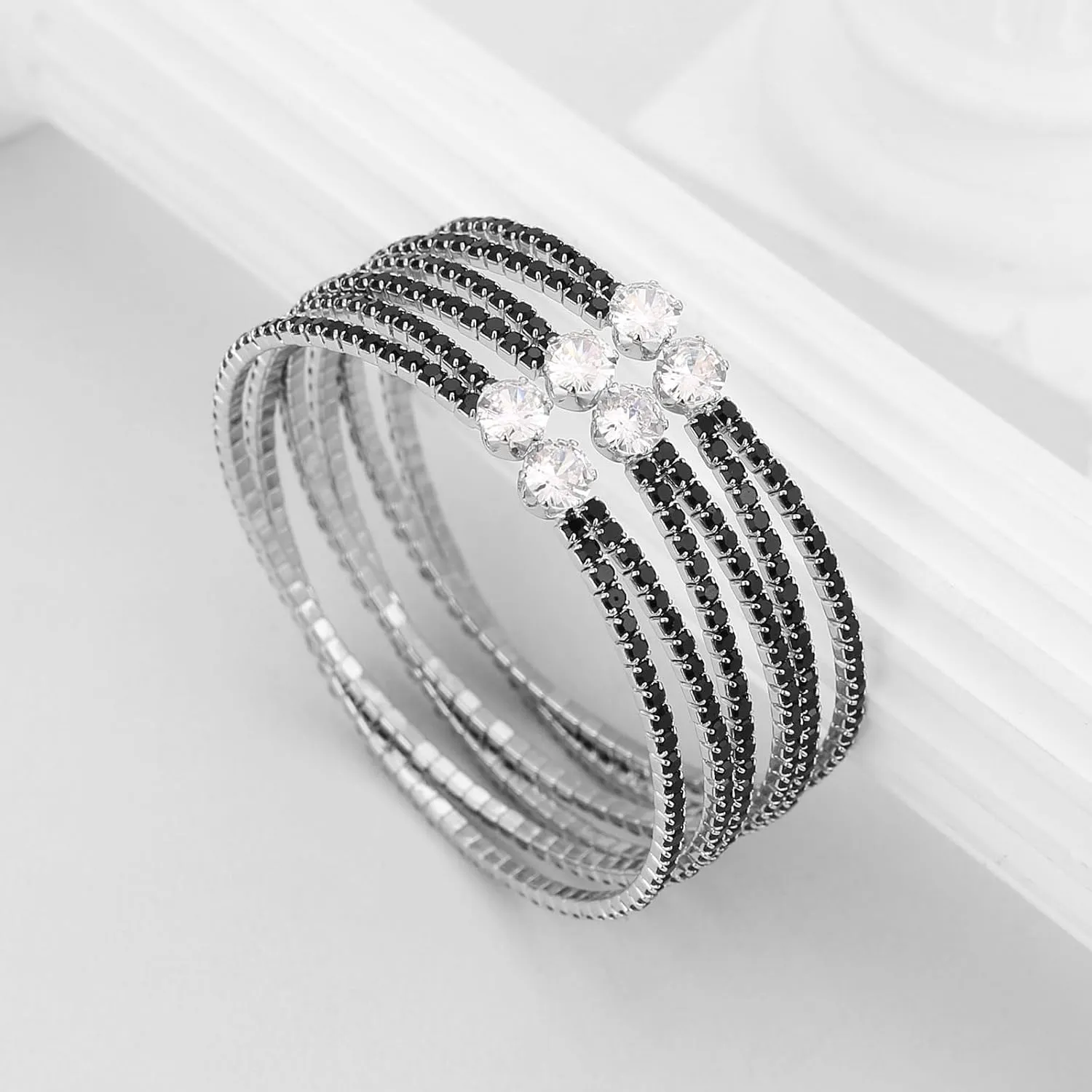 HZMAN Crystal Rhinestone Cuff Bracelet for Women Dainty MultiLayer Bracelet Layered Bracelets Jewelry for Prom Party Wedding