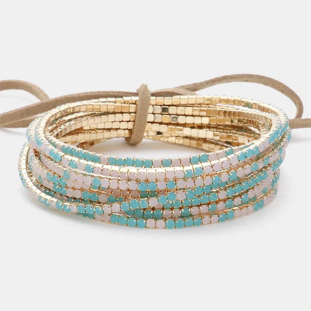 iLLASPARKZ 12PCS - Ribbon Colorful Rhinestone Layered Stretch Bracelets