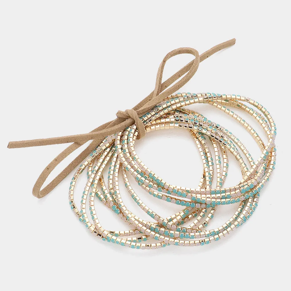iLLASPARKZ 12PCS - Ribbon Colorful Rhinestone Layered Stretch Bracelets