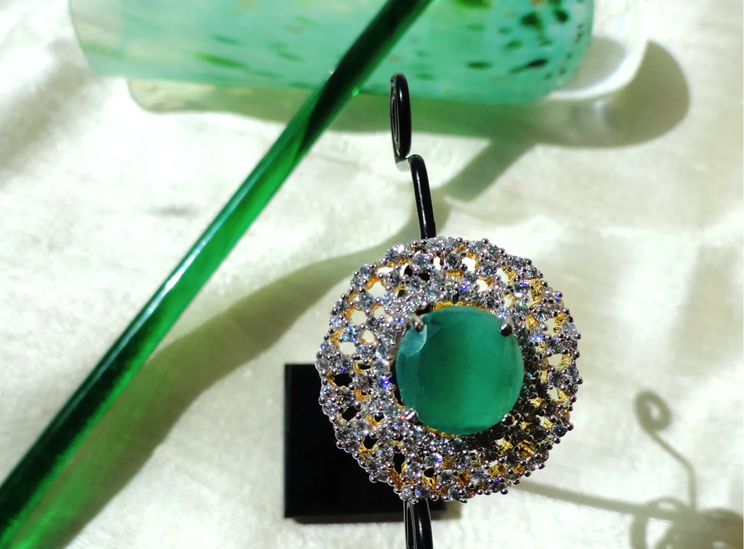 Indian Finger Ring-Jade solitaire with white stones circle. Ethnic adjustable finger ring. Indian Jewelry. Designer jade ring. From Artikrti.