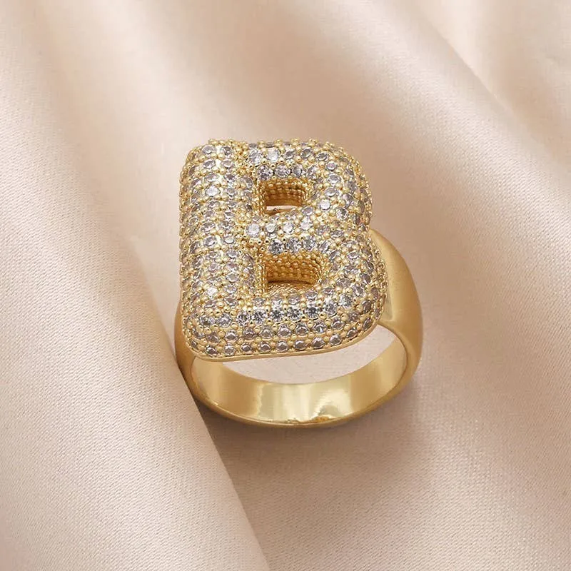 INITIAL MONOGRAM PAVE RHINESTONE BUBBLE RING | 40R101: B