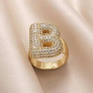 INITIAL MONOGRAM PAVE RHINESTONE BUBBLE RING | 40R101: B