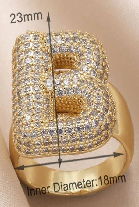 INITIAL MONOGRAM PAVE RHINESTONE BUBBLE RING | 40R101: B