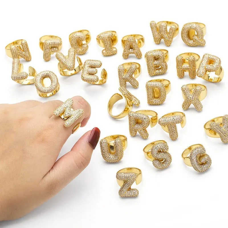 INITIAL MONOGRAM PAVE RHINESTONE BUBBLE RING | 40R101: B