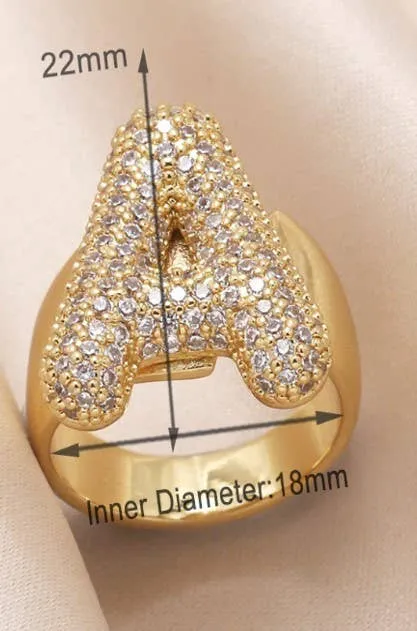 INITIAL MONOGRAM PAVE RHINESTONE BUBBLE RING | 40R101: L