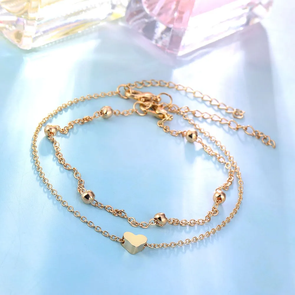 IPARAM Women&#39;s Anklet Bohemian Layered Heart Anklet 2021 Summer Beach Anklets On Foot Ankle Bracelets For Women Leg Chain