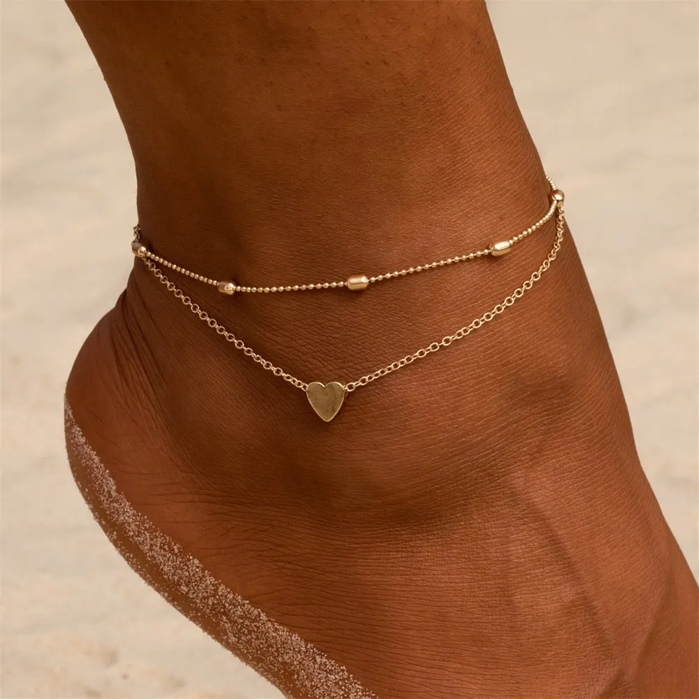 IPARAM Women&#39;s Anklet Bohemian Layered Heart Anklet 2021 Summer Beach Anklets On Foot Ankle Bracelets For Women Leg Chain