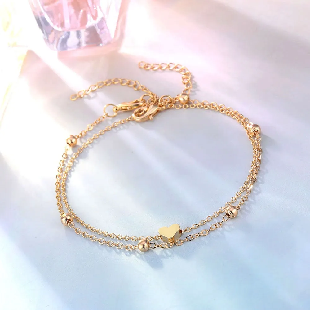 IPARAM Women&#39;s Anklet Bohemian Layered Heart Anklet 2021 Summer Beach Anklets On Foot Ankle Bracelets For Women Leg Chain