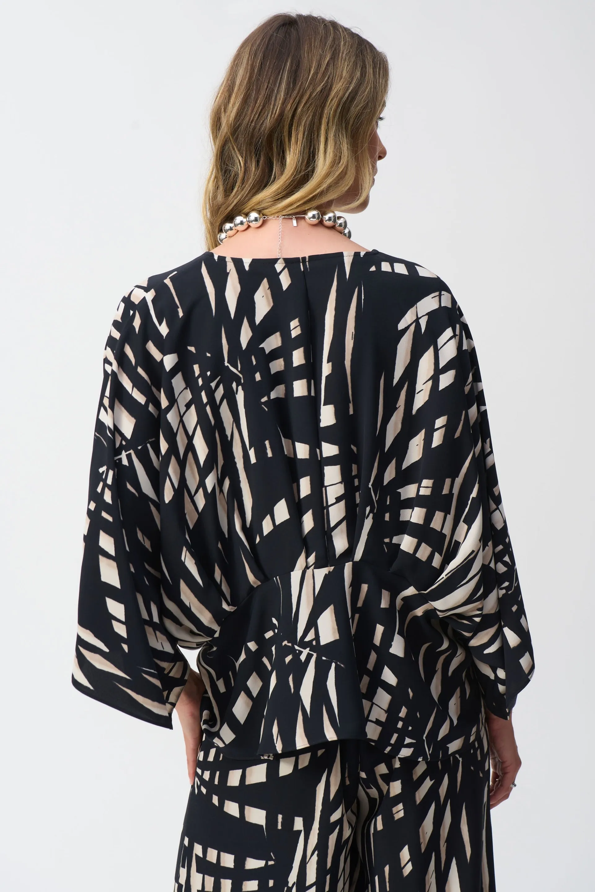 Joseph Ribkoff Black/Multi Tropical Print Peplum Top Style 251047