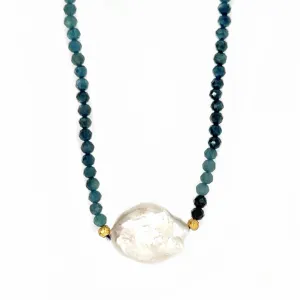 Keshi Pearl with Blue Tourmaline Beaded Necklace