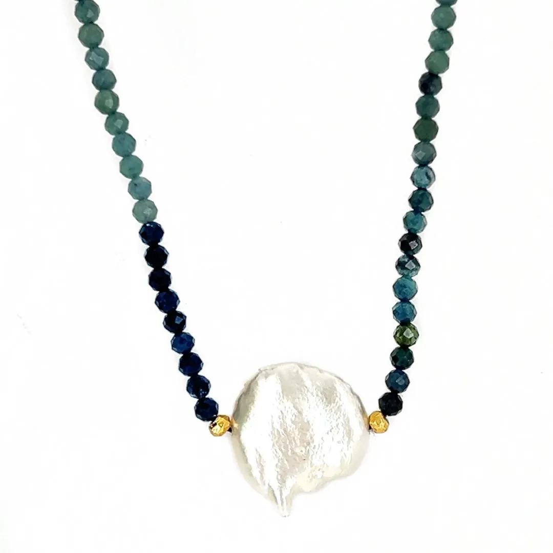 Keshi Pearl with Blue Tourmaline Beaded Necklace