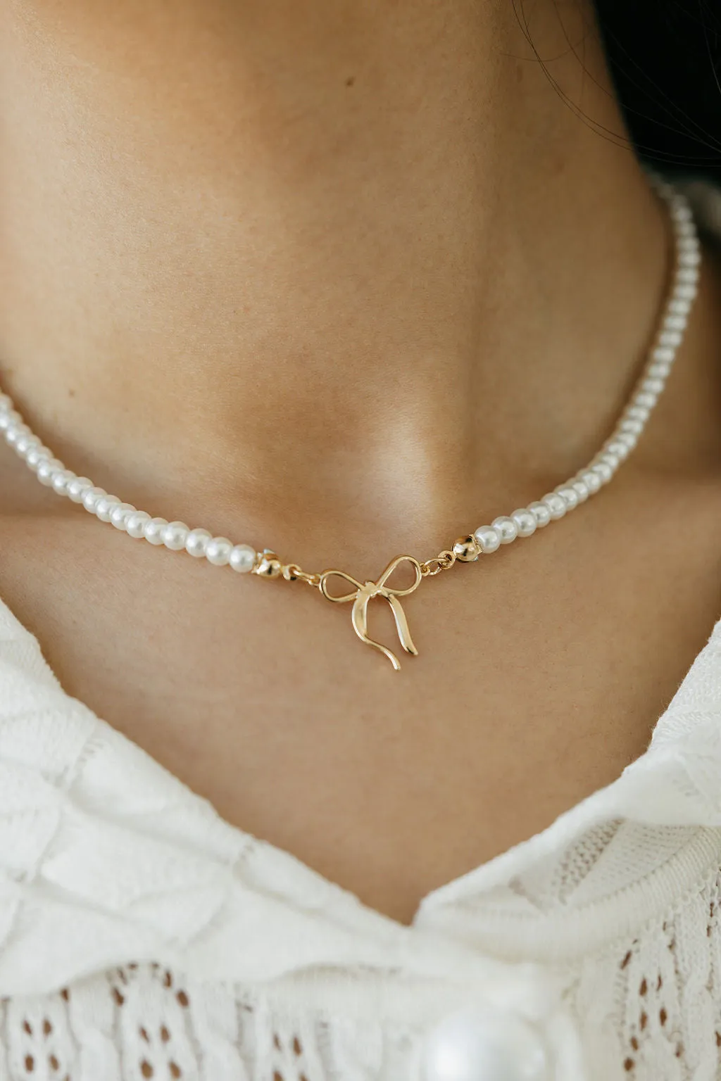 Laci Pearl Bow Necklace-Gold