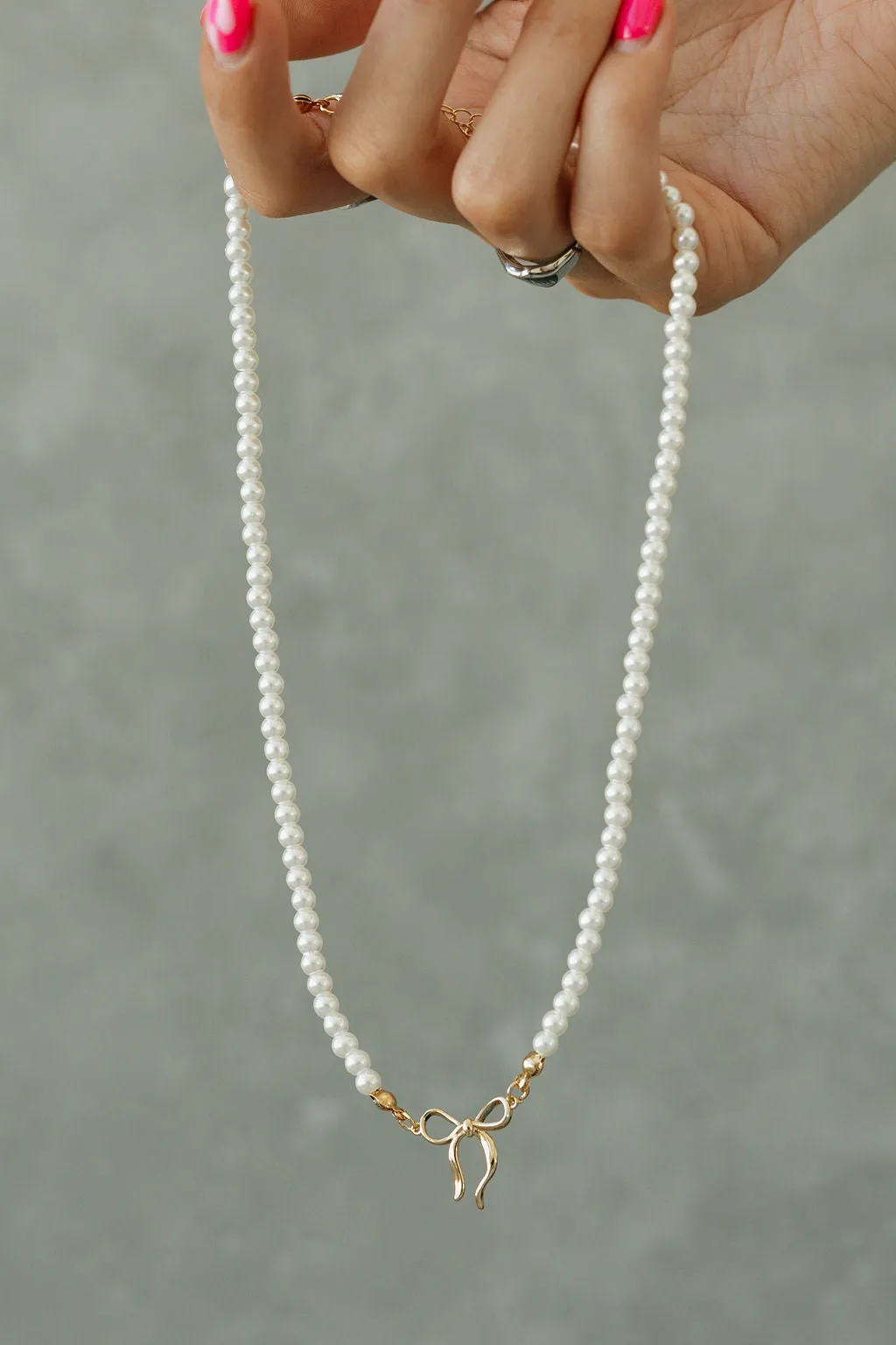 Laci Pearl Bow Necklace-Gold