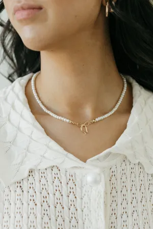 Laci Pearl Bow Necklace-Gold