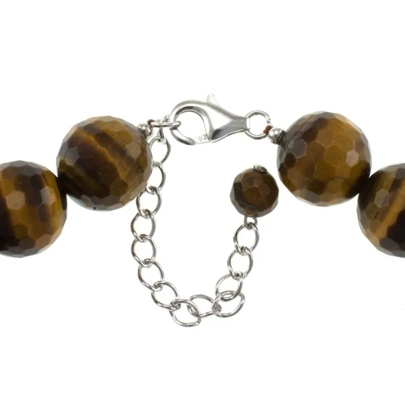 Ladies Round Tiger Eye Natural Stone Beads Sterling Silver Bracelet | Bracelet for inner strength and authenticity