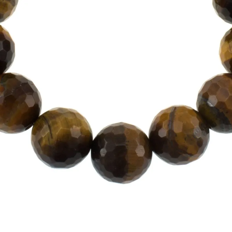 Ladies Round Tiger Eye Natural Stone Beads Sterling Silver Bracelet | Bracelet for inner strength and authenticity