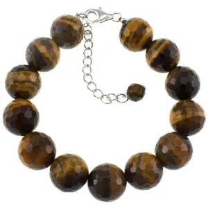 Ladies Round Tiger Eye Natural Stone Beads Sterling Silver Bracelet | Bracelet for inner strength and authenticity